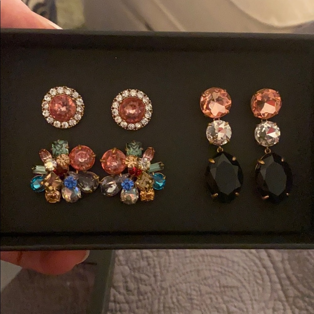 J Crew bold gem earrings box set - 3 pair!  NWT
